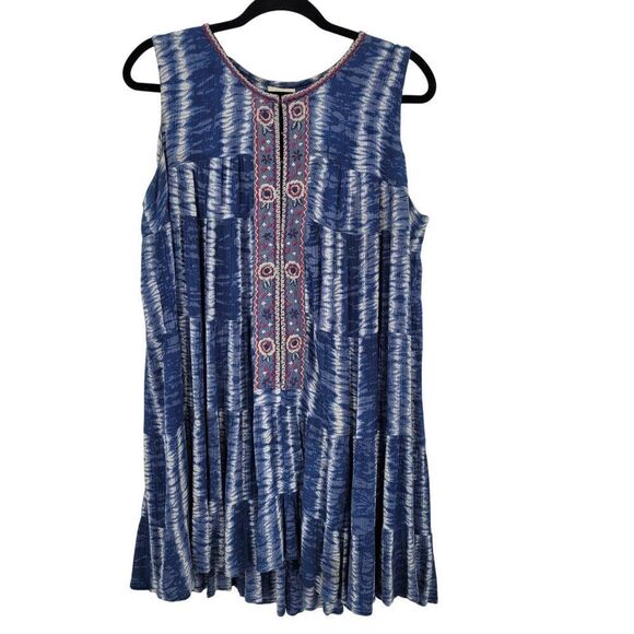 Sleeveless Blue Striped Tiered Ruffle Oversized Dress Sz S Embroidered India - Picture 10 of 10